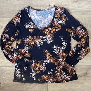 NWOT Maurices Navy Floral Peasant Top M
